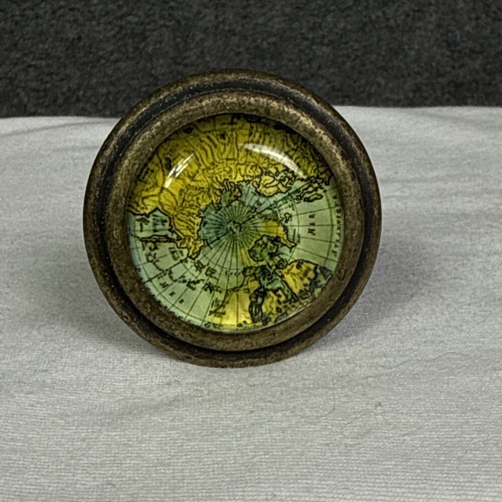 1 Antique Style Brass color Drawer Pull Handle Map Globe Atlas Cabinet Knob 2.5”